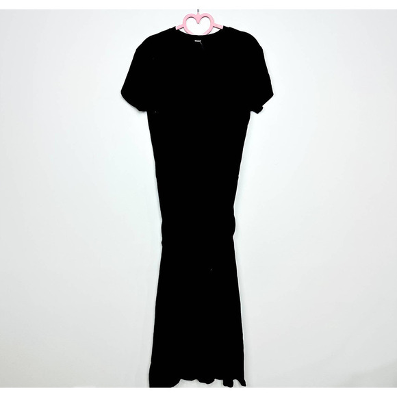 Monrow NWOT Crew Neck Short Sleeve Pocket Tee Dress Slit Tie Black Size Small - Picture 2 of 8